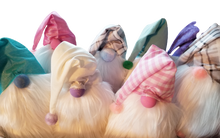 Load image into Gallery viewer, Footed Pink Grey Checkers Spring Gnome with Pink Roses White Lace Trim