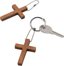 Load image into Gallery viewer, Wooden Cross Ball Chain Keyring