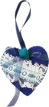 Load image into Gallery viewer, Felted Lace and Rose Navy Blue Hanging Heart Ornament Decor
