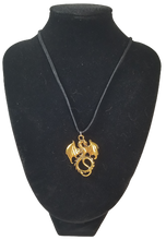 Load image into Gallery viewer, Golden Winged Dragon Necklace on Black Leather Cord Necklace