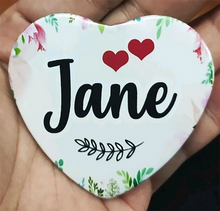 Load image into Gallery viewer, 3ct Big Heart Shaped Buttons, Pins, or Magnets with YOUR Logo, Design, Photo, or Text on them!