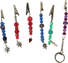 Load image into Gallery viewer, Handcrafted Blue Beaded Round Jeweled Gator Clip with Pot Leaf Dangling Charm