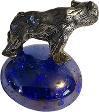 Load image into Gallery viewer, Pewter Bear Miniature Collectible Figurine on Blue Iridescent Marble Base