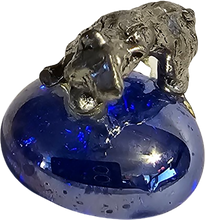 Load image into Gallery viewer, Pewter Bear Miniature Collectible Figurine on Blue Iridescent Marble Base