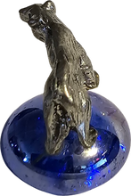 Load image into Gallery viewer, Pewter Bear Miniature Collectible Figurine on Blue Iridescent Marble Base