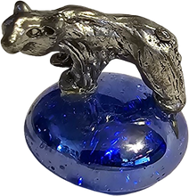 Load image into Gallery viewer, Pewter Bear Miniature Collectible Figurine on Blue Iridescent Marble Base