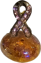 Load image into Gallery viewer, Metal Breast Cancer Support Ribbon Miniature Collectible Figurine on Pink/Orange Marble Base
