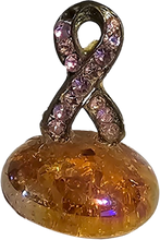 Load image into Gallery viewer, Metal Breast Cancer Support Ribbon Miniature Collectible Figurine on Pink/Orange Marble Base