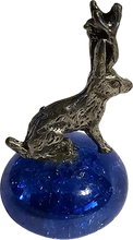 Load image into Gallery viewer, Pewter Rabbit Bunny Jackalope Miniature Collectible Figurine on Blue Iridescent Marble Base
