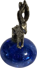 Load image into Gallery viewer, Pewter Rabbit Bunny Jackalope Miniature Collectible Figurine on Blue Iridescent Marble Base
