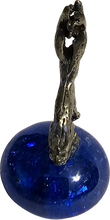 Load image into Gallery viewer, Pewter Rabbit Bunny Jackalope Miniature Collectible Figurine on Blue Iridescent Marble Base