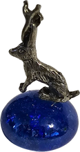 Load image into Gallery viewer, Pewter Rabbit Bunny Jackalope Miniature Collectible Figurine on Blue Iridescent Marble Base