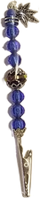 Load image into Gallery viewer, Handcrafted Blue Beaded Round Jeweled Gator Clip with Pot Leaf Dangling Charm