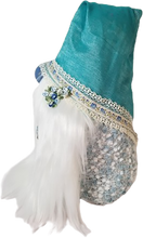 Load image into Gallery viewer, Teal Satin Spring Gnome with Blue Rose's Spring Flowers