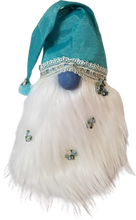 Load image into Gallery viewer, Teal Satin Spring Gnome with Blue Rose's Spring Flowers