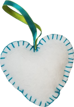 Load image into Gallery viewer, Felted Teal Lace and Rose Teal Blue Hanging Heart Ornament Decor