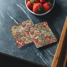 Load image into Gallery viewer, (2)  5" x 5" Handcrafted Antiqued Flowers Coasters Super Absorbent Coasters Set