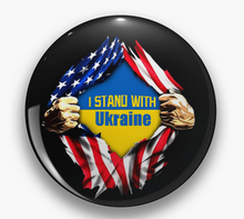 Load image into Gallery viewer, (3Pk) I Stand With Ukraine American Flag Rip  1" Pinback Pins or Magnets Flag Colors