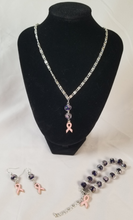 Load image into Gallery viewer, Handcrafted Breast Cancer Support Ribbon with Glass Lampwork Beads Necklace and Earring Set