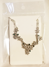 Load image into Gallery viewer, Handcrafted Silver Necklace with Silver Flowers and Emerald Gems Sets