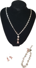Load image into Gallery viewer, Breast Cancer Support Ribbon Rose Glass Lampwork Beads Necklace & Earrings Set