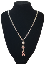 Load image into Gallery viewer, Breast Cancer Support Pink Ribbon Glass Lampwork Beads Sterling Silver Necklace