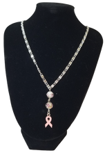 Load image into Gallery viewer, Breast Cancer Support Pink Ribbon Glass Lampwork Beads Sterling Silver Necklace