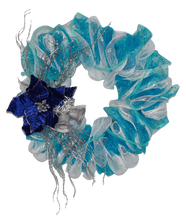 Load image into Gallery viewer, Frozen Inspired Christmas Wreath Blues & Silver