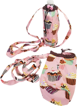Load image into Gallery viewer, Cross-body Hands Free Water Bottle Holder, Cupcakes themed, Perfect for hiking, theme parks, walking!