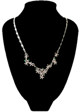 Load image into Gallery viewer, Handcrafted Silver Necklace with Silver Flowers and Emerald Gems Sets