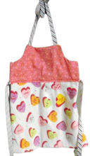 Load image into Gallery viewer, Pink Sweetheart Candy Hearts Child's Dishtowel Apron Help is in the Kitchen!