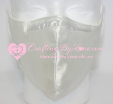 Load image into Gallery viewer, White Satin Professionally Handcrafted Fitted Face Masks