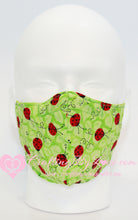 Load image into Gallery viewer, LadyBugs on Green Professionally Handcrafted Fitted Face Masks