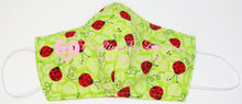 Load image into Gallery viewer, LadyBugs on Green Professionally Handcrafted Fitted Face Masks