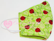 Load image into Gallery viewer, LadyBugs on Green Professionally Handcrafted Fitted Face Masks