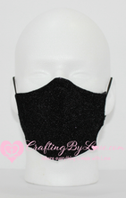 Load image into Gallery viewer, Sparkling Black Face Mask with fitted Nose Strip