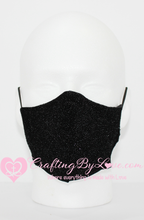 Load image into Gallery viewer, Sparkling Black Face Mask with fitted Nose Strip
