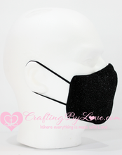 Load image into Gallery viewer, Sparkling Black Face Mask with fitted Nose Strip