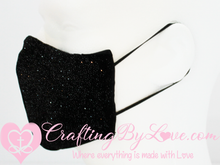 Load image into Gallery viewer, Sparkling Black Face Mask with fitted Nose Strip