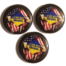 Load image into Gallery viewer, (3Pk) I Stand With Ukraine American Flag Rip  1" Pinback Pins or Magnets Flag Colors