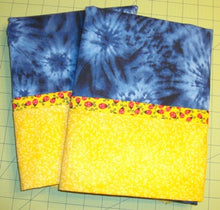 Load image into Gallery viewer, Set of 2 Ladybugs Trimmed Blue Starbursts Pillowcases with French Seams