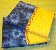 Load image into Gallery viewer, Set of 2 Ladybugs Trimmed Blue Starbursts Pillowcases with French Seams