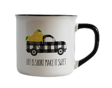 Load image into Gallery viewer, Little Blank & White Plaid Truck with Lemons in the Bed Cocoa Gift Mug or Cup