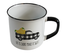 Load image into Gallery viewer, Little Blank & White Plaid Truck with Lemons in the Bed Cocoa Gift Mug or Cup