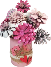 Load image into Gallery viewer, Handcrafted Pine Cone Bouquet in Love Tin