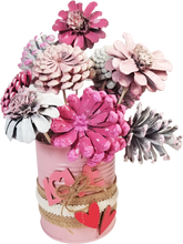 Load image into Gallery viewer, Handcrafted Pine Cone Bouquet in Love Tin