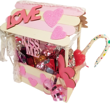 Load image into Gallery viewer, Love Shack Kissing Booth Heart Themed Shabby Chic Candy Filled Box
