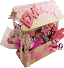 Load image into Gallery viewer, Love Shack Kissing Booth Heart Themed Shabby Chic Candy Filled Box