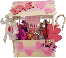 Load image into Gallery viewer, Love Shack Kissing Booth Heart Themed Shabby Chic Candy Filled Box