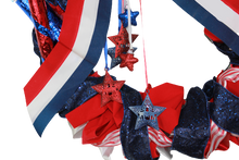Load image into Gallery viewer, USA Patriotic, 4th of July, Memorial Day, Veterans Day Red White and Blue Wreath
